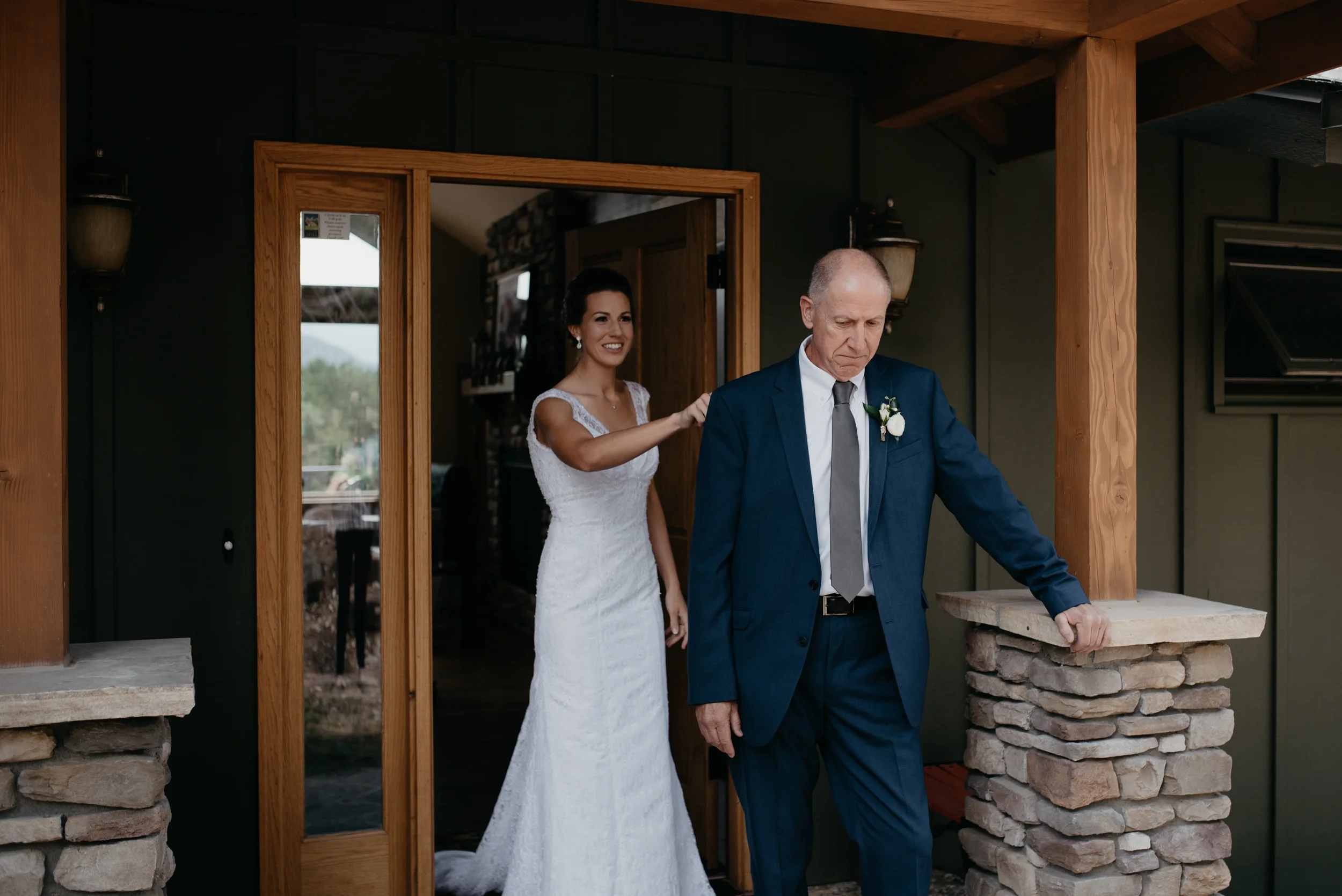 Father, daughter first look. Estes Park elopement. Colorado wedding photographer. 