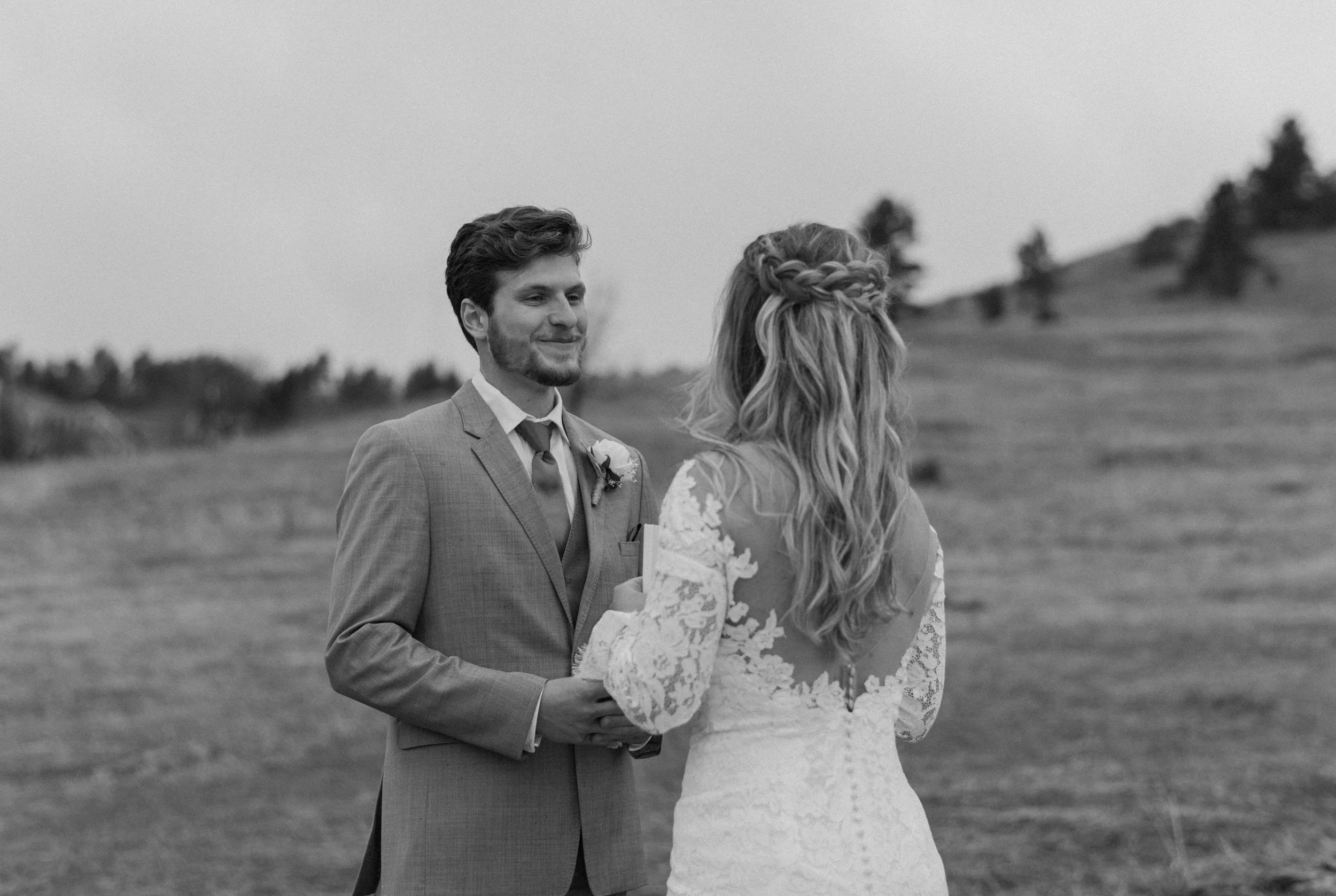  Colorado elopement in Boulder, Colorado at the Flatirons near  Chautauqua Park. Bride and groom exchanging wedding vows. Colorado wedding photographer.  