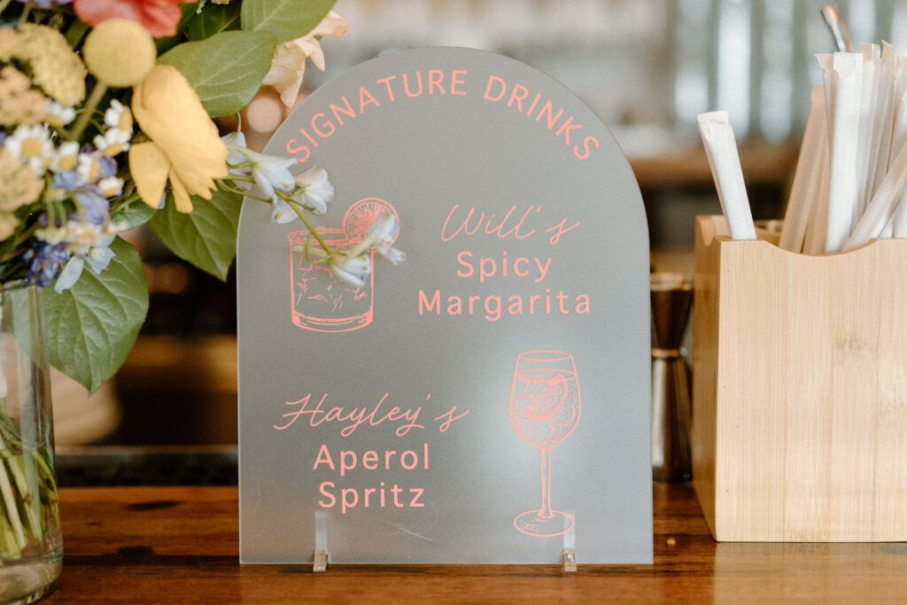 Signature cocktail menu from a wedding at Mountain Crust