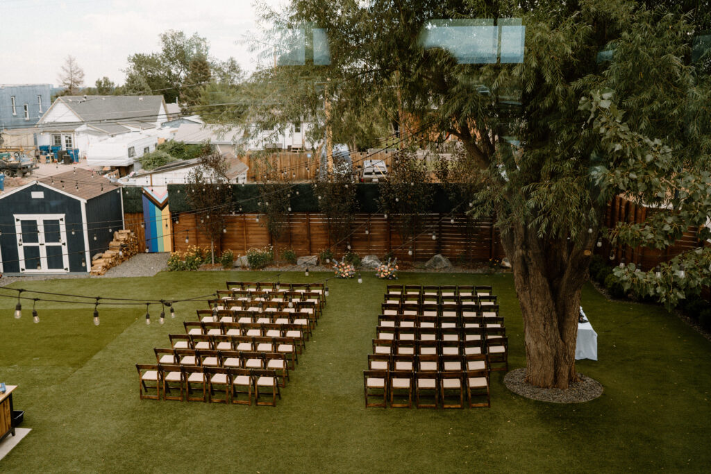 Ceremony setup at Mountain Crust on wedding day