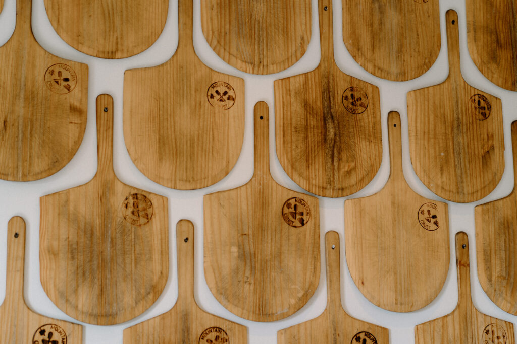 Pizza paddles from a wedding at Mountain Crust