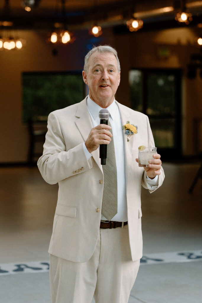 Bride's dad giving a toast on wedding day at Mountain Crust 