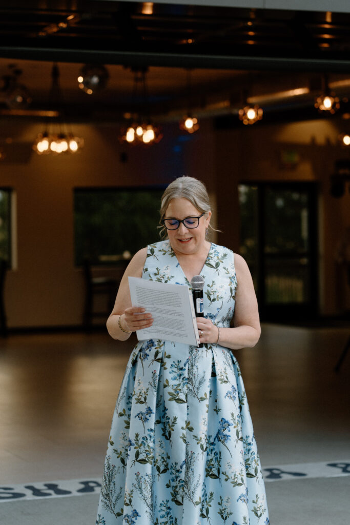 Wedding guest giving a speech at Mountain Crust