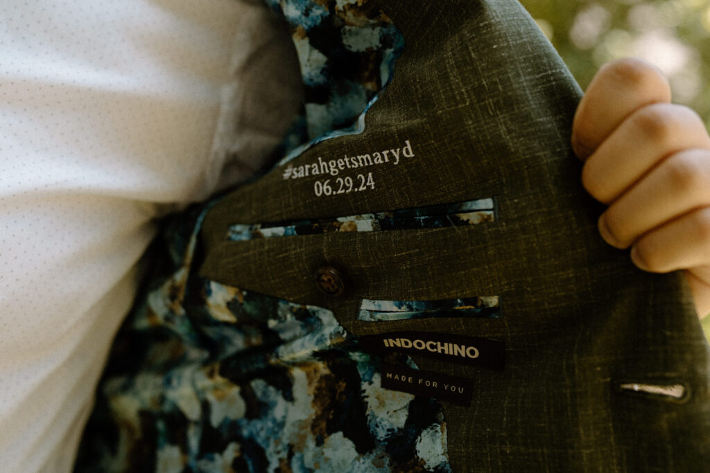 Embroidery on bride's jacket from a wedding at Sunrise Amphitheater 