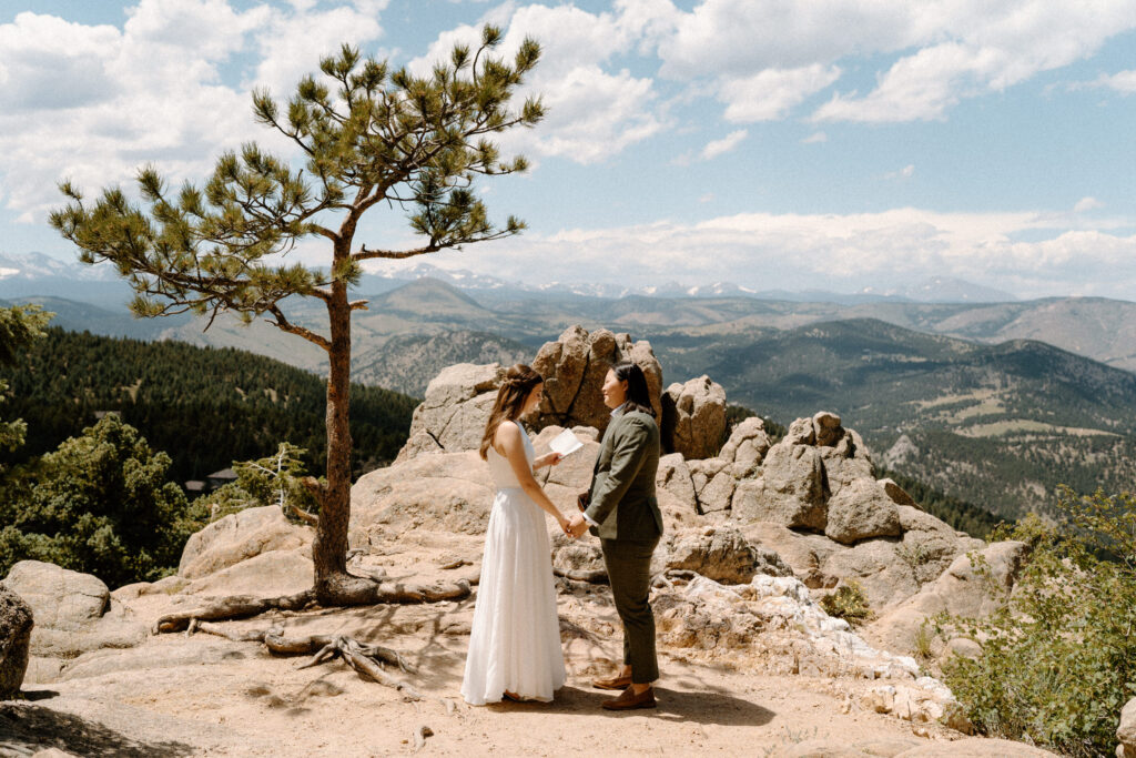 Bride reading vows from a wedding at Sunrise Amphitheater 