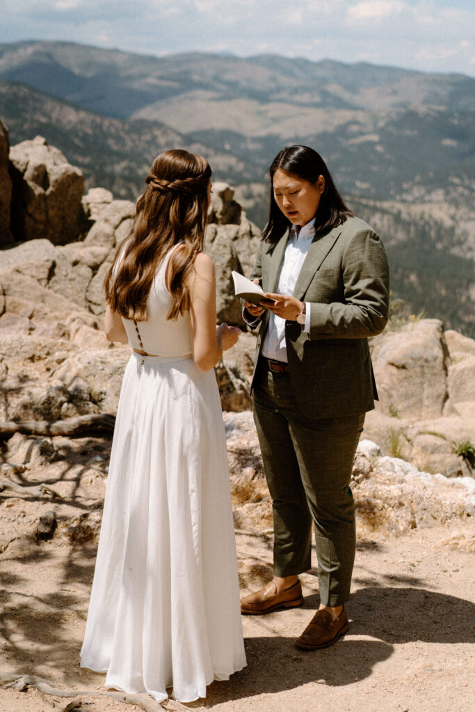Bride reading vows at Sunrise Amphitheater 