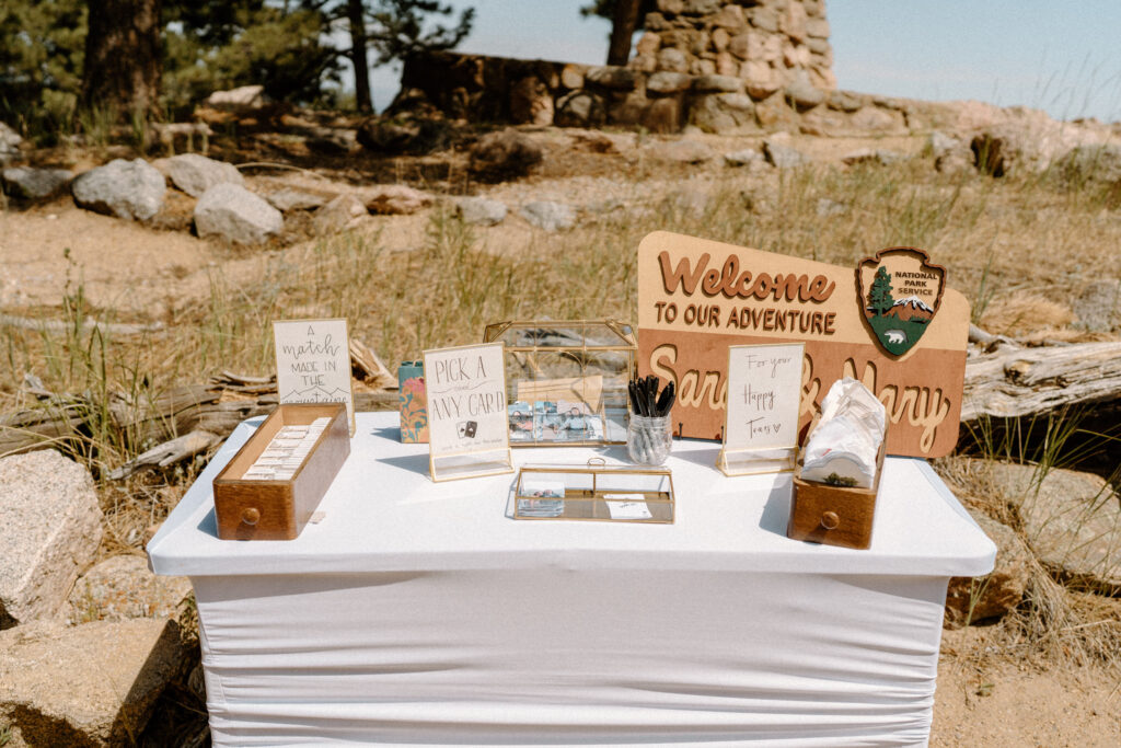 Welcome table from a wedding at Sunrise Amphitheater 