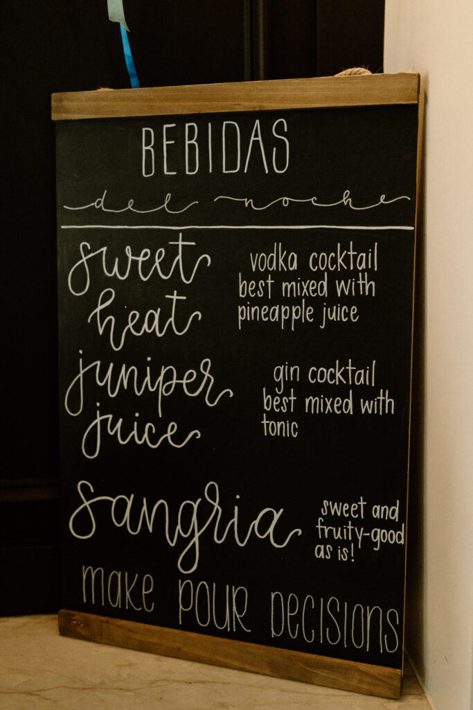 Bar menu from a wedding at Sunrise Amphitheater 
