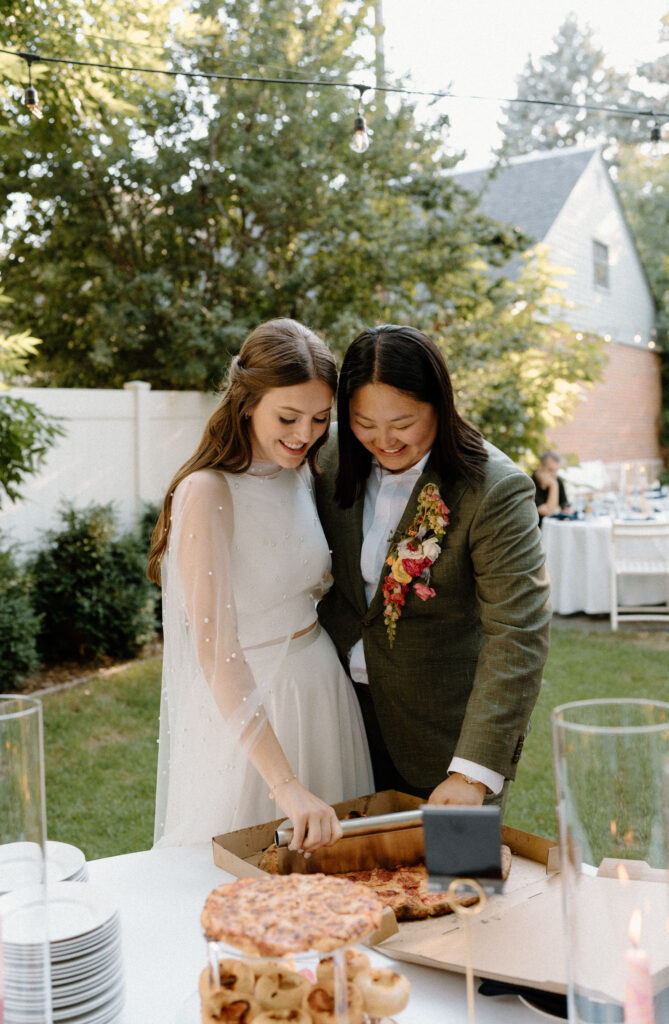 Pizza cutting from a wedding reception 