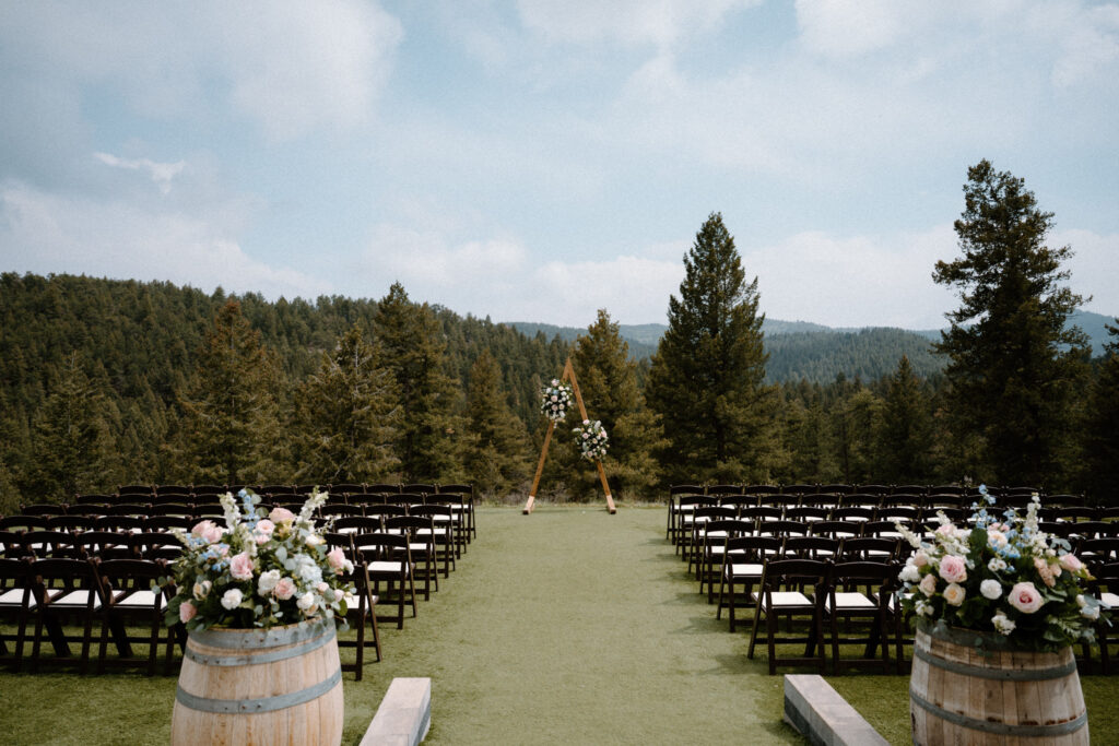 Ceremony setup for a wedding at Woodlands