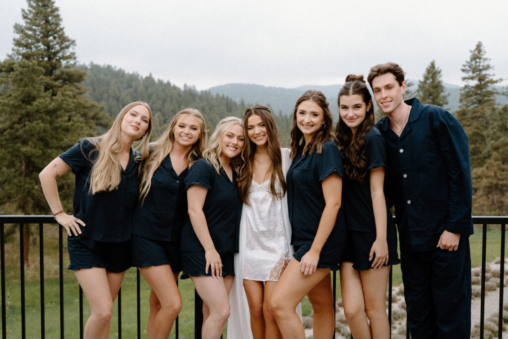 Bridal party smiling while getting ready at Woodlands