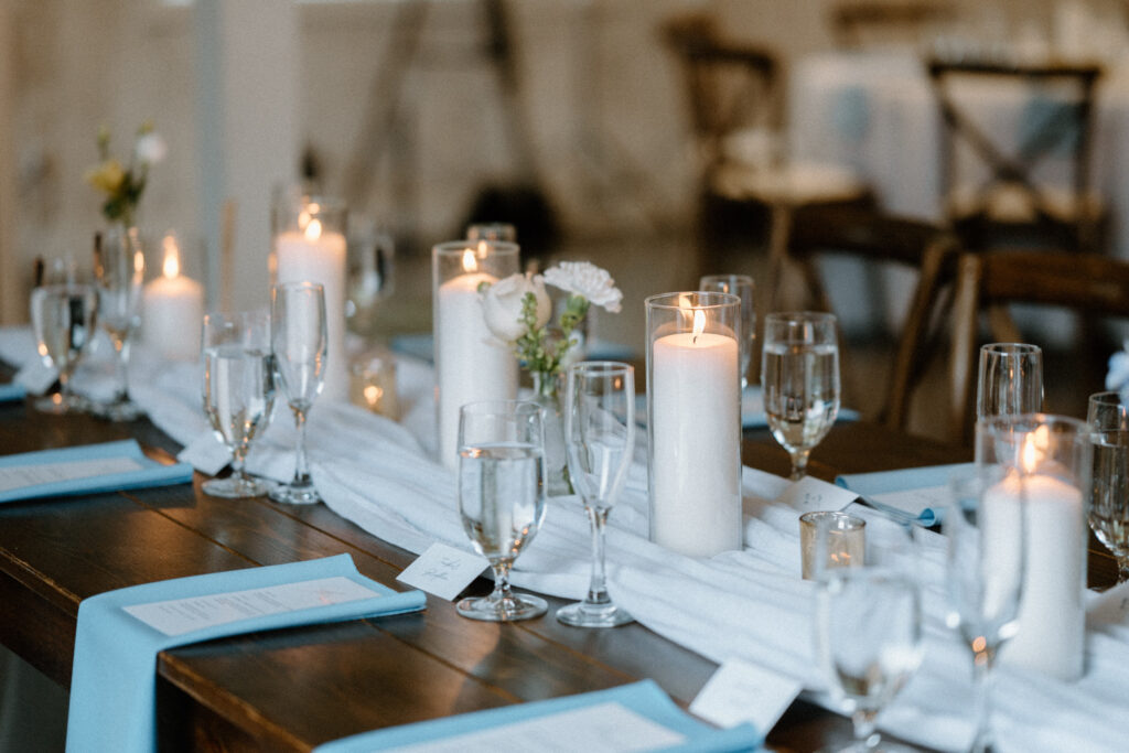 Reception decor from a wedding at woodlands