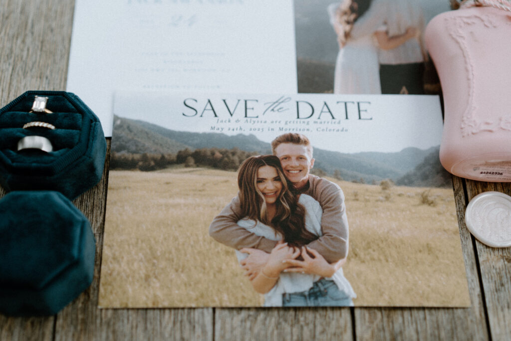 Couple's wedding invitation from a wedding at Woodlands