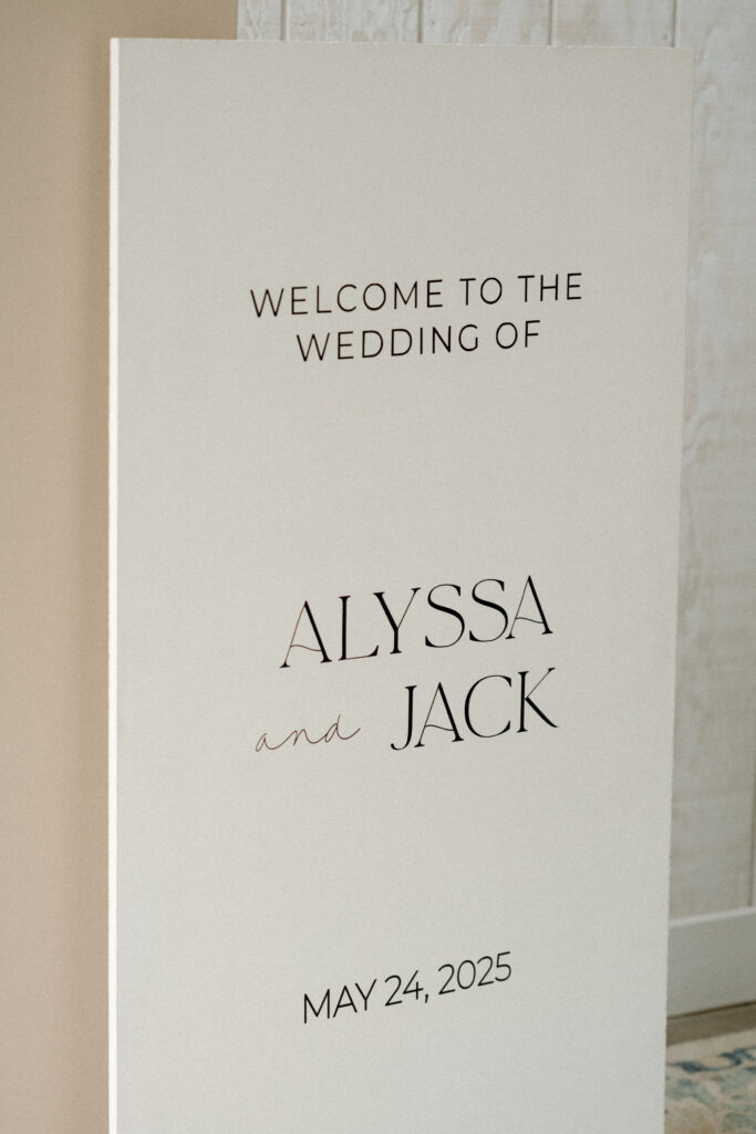 Welcome sign for a wedding at Woodlands