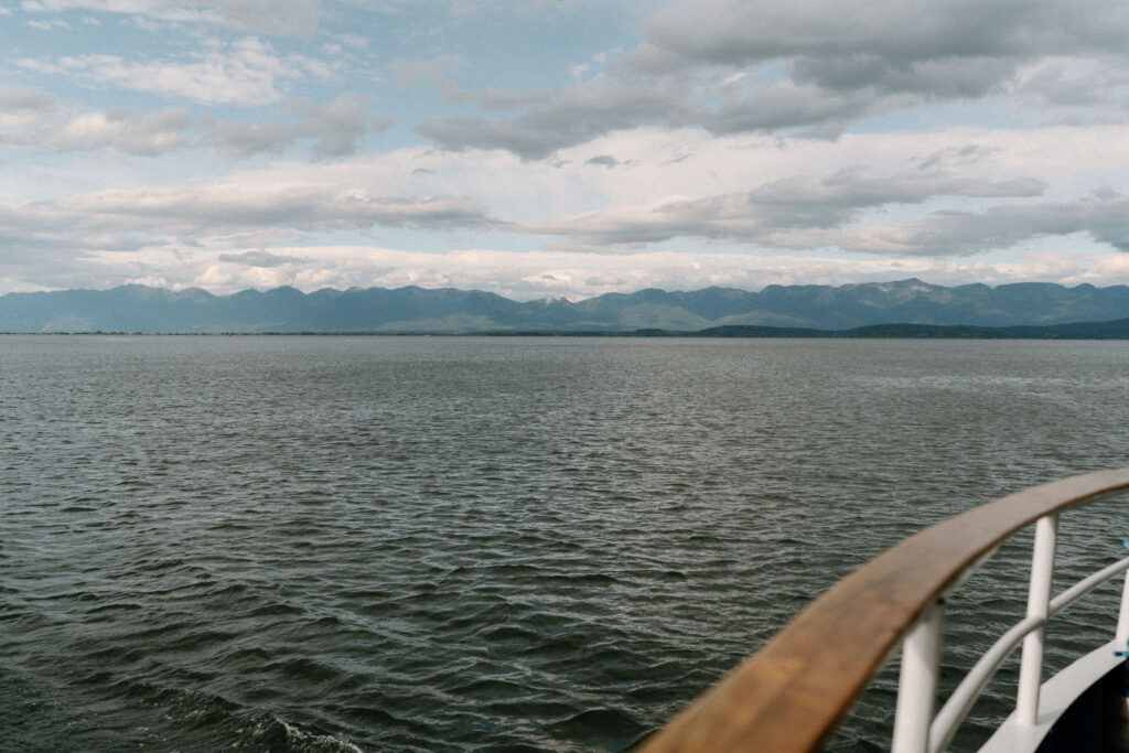 View from the boat during a rehearsal dinner in Montana