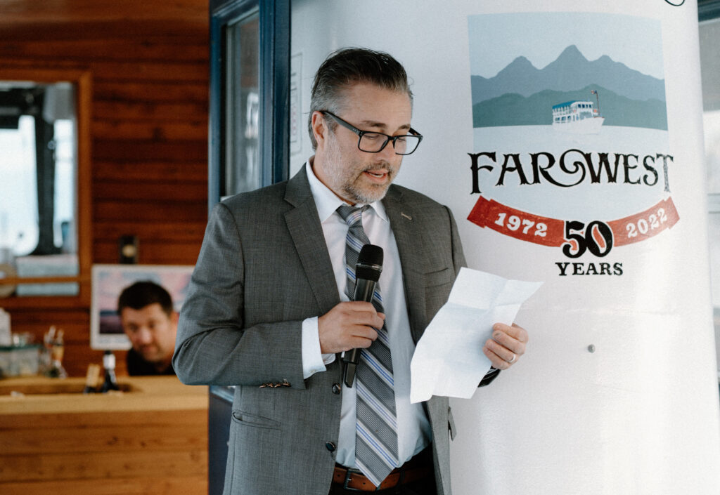 Family member giving a speech at a rehearsal dinner in Montana