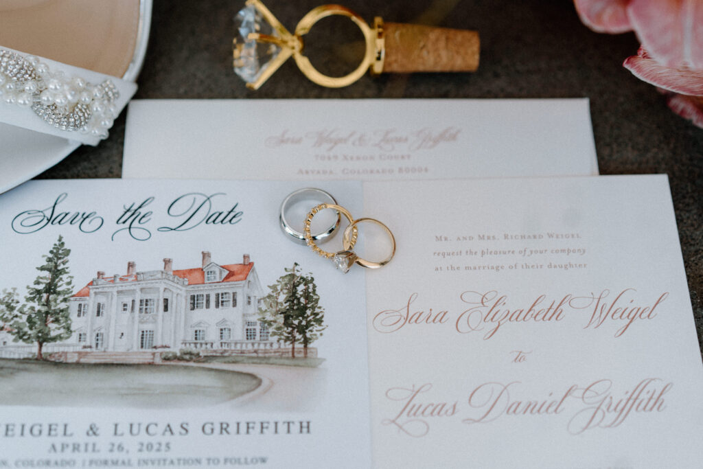 Wedding details flat lay from a wedding at The Manor House