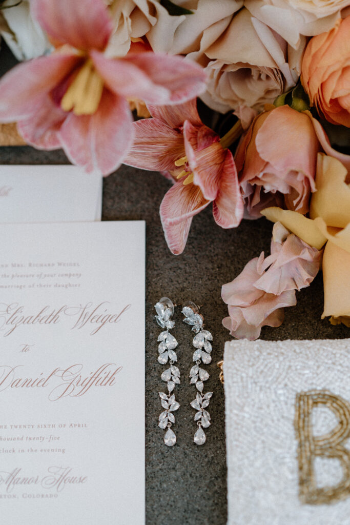 Bride's earrings from a wedding at The Manor House