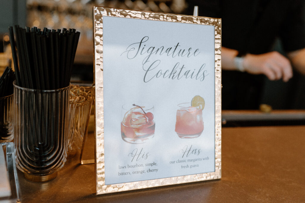Signature cocktail sign for a wedding at The Manor House